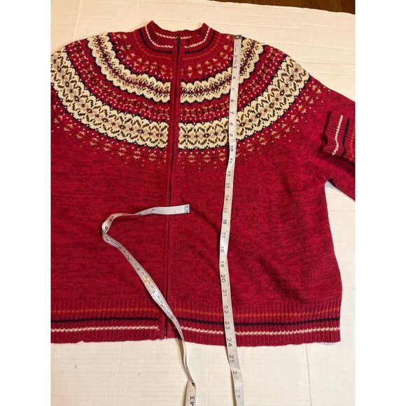 Heirloom Collectible women’s Red Nordic Knit Cardigan Sweater XL Cotton Ramie - Picture 9 of 10